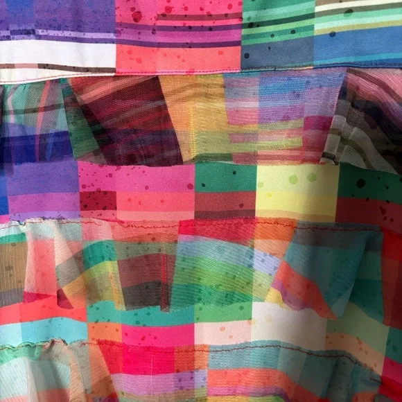 Colourblock Patchwork Ruffle Dress - Size L - Picture 4 of 4